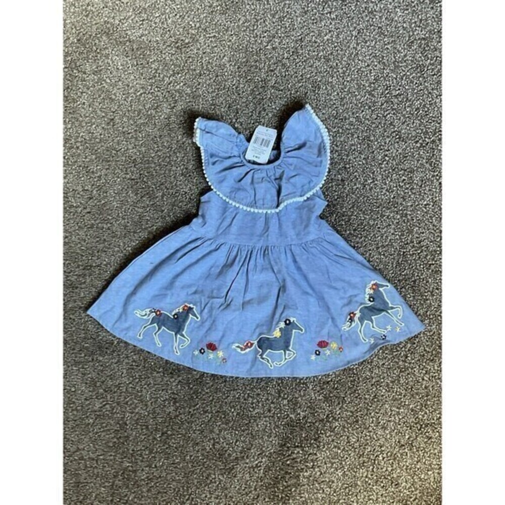 NWT Baby Starters‎ Lightweight Denim Sundress With Embroidered Horses Size 9 Mon